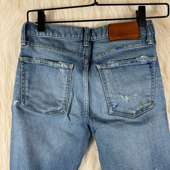 Moussy Womens Skinny Jeans Skinny Medium Wash Blue Distressed Splatter Size 24 - Picture 10 of 13